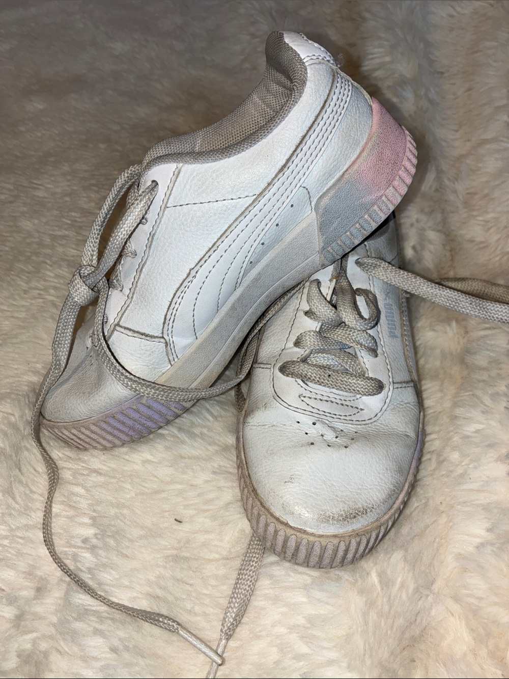 Puma White Low-Top Sneakers with Pink and Lavender Sole Accents